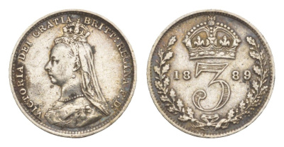 Великобритания 3 пенса 1889 Виктория (1837-1901) KM 758, Spink 3932 серебро 1516-1033