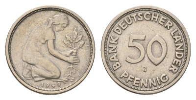 ФРГ 50 пфеннигов 1949 J KM 104, J. 379 медно-никель 4618-1246