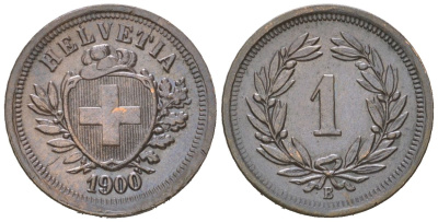Швейцария 1 раппен 1900 B KM 3 бронза aUNC 4549-448