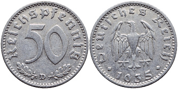 Германия 50 рейхспфеннигов 1935 D KM 87, J.368 алюминий 4391-1137