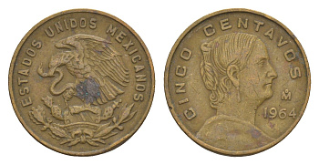 Мексика 5 сентаво 1964 Жозефа Ортис де Домингес KM 426 латунь 4655-1042