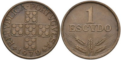 Португалия 1 эскудо 1979 KM 597 бронза 4571-1236