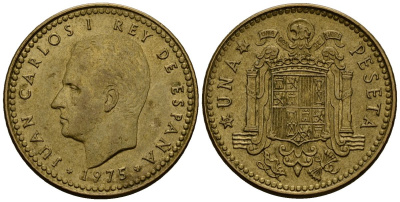 Испания 1 песета 1975 Хуан Карлос I (1975-2014) KM 806 алюминиевая бронза 4176-326