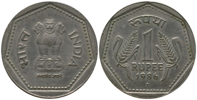 Индия 1 рупия 1986 ромб - Бомбей KM 79.1 медно-никель 4398-622