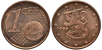 Финляндия 1 евроцент 1999 KM 98 сталь плакированная медью XF-UNC 4181-161