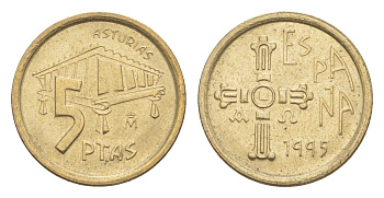 Испания 5 песет 1995 Астурия KM 946 алюминиевая бронза UNC 4623-1218
