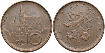 Чехия 10 крон 1993 кафедральный собор, город Брно KM 4 сталь плакированная медью 51-1954