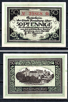 Бернбург (Анхальт) 50 пфеннигов 1920 Mehl Grabowski B32.2c бумага UNC (пресс) 7556-49-2-2