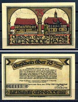 Гернроде-им-Гарц (Ангальт) 75 пфеннигов 1921 бумага aUNC 7556-23-4-1