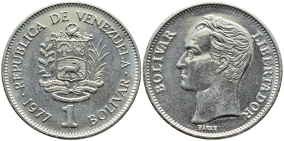 Венесуэла 1 боливар 1977 Симон Боливар KM 52 никель 51-933