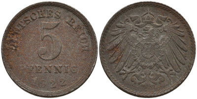Германия 5 пфеннигов 1922 KM 19, J. 297 железо 4151-644