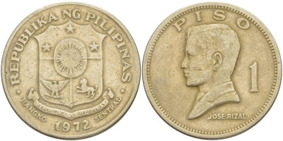 Филиппины 1 писо 1972 Хосе Рицаль KM 203 медь никель цинк 4537-431