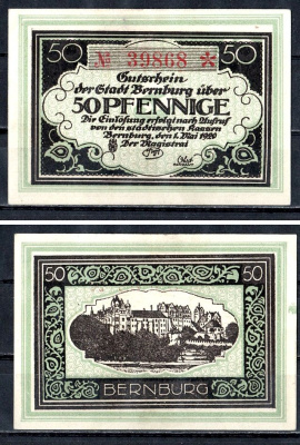 Бернбург (Анхальт) 50 пфеннигов 1920 Mehl Grabowski B32.2c бумага UNC (пресс) 7556-49-2-2