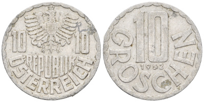 Австрия 10 грошей 1952 KM 2878 алюминий 60-657