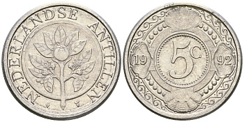Нидерландские Антилы 5 центов 1992 Беатрикс (1980-2013) KM 33 алюминий 4608-811