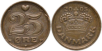 ДАНИЯ 25 ЭРЕ 2005 LG; JP; A, МАРГРЕТЕ II (1972-) KM 868.1 бронза 112-769