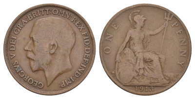 Великобритания 1 пенни 1913 Георг V (1910-1936) KM 810, Spink 4051 бронза 114-135