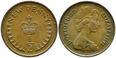 Великобритания 1/2 пенни 1979 Елизавета II (1952-2022) KM 914, Spink 4239 бронза 4392-161