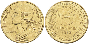 Франция 5 сантимов 1981 тип Марианна KM 933 никель алюминий медь    4594-1138