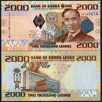 Сьерра-Леоне 2000 леоне 2003 Уооллес-Джонсон Исаак Теофилус Акунна, здание Центрального банка Pick 31 f  бумага  UNC (пресс) 448-11-2
