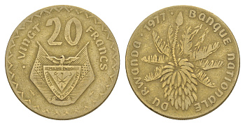 Руанда 20 франков 1977 KM 15 латунь 4650-324