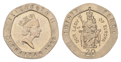 Гибралтар 20 пенсов 1988 KM 16 медно-никель UNC 4668-523