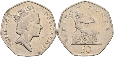 Великобритания 50 пенсов 1997 Елизавета II (1952-2022) KM 940.2, Spink 4351 (H7) медно-никель 4583-1242