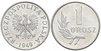 ПОЛЬША 1 ГРОШ 1949 KM 39 алюминий UNC 39-435