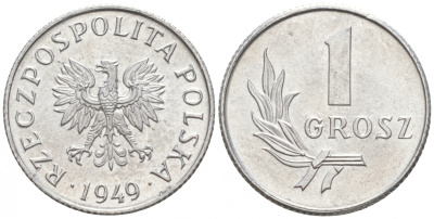 ПОЛЬША 1 ГРОШ 1949 KM 39 алюминий UNC 39-435