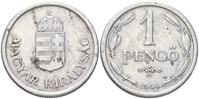 Венгрия 1 пенге 1944 BP KM 521 алюминий 4163-1014