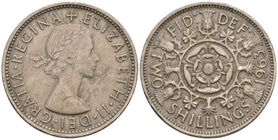 Великобритания 2 шиллинга (флорин) 1963 Елизавета II (1952-2022) KM 906, Spink 4146 медно-никель 109-713