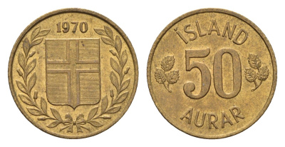 Исландия 50 эйре 1970 KM 17 никель латунь UNC 4690-554