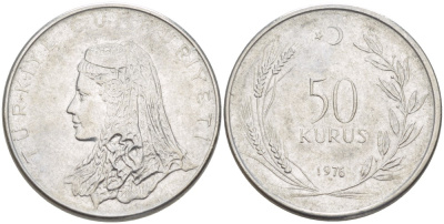 Турция 50 курушей 1976 Анатолийская невеста KM 899 нержавеющая сталь 63-1315