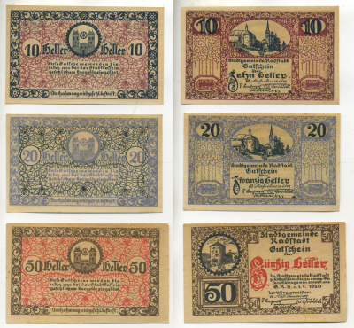 Австрия, Радштадт набор из 3 банкнот 1920 до 31 декабря 1920, нотгельд, 10, 20, 50 геллеров   бумага   7555-14-1-1