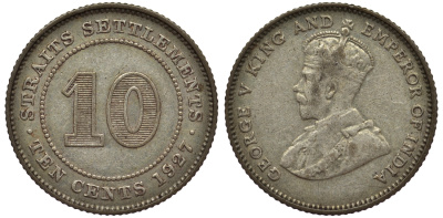 Стрейтс-Сетлментс 10 центов 1927 Георг V (1910-1936) КМ 29b серебро 53-617