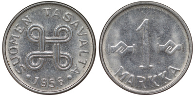 Финляндия 1 марка 1956 KM 36a никелированное железо 4164-134