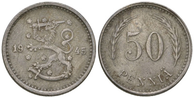 Финляндия 50 пенни 1945 S KM 26b железо 4174-1065