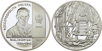 Польша 10 злотых 2002 MW, Бронислав Малиновский (1884-1942) KM 432 серебро PROOF 1087-9-22