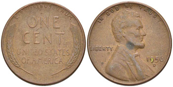 США 1 ЦЕНТ 1956 D, ЛИНКОЛЬН KM А132 медь цинк 218-654