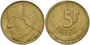 Бельгия 5 франков 1988 Belgie, Бодуэн I (1951-1993) KM 164 алюминиевая бронза 4601-317