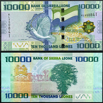 Сьерра-Леоне 10000 леоне 2021 голубь, флаг, тополь волосистоплодный Pick 32 f  бумага  UNC (пресс) 448-7-2