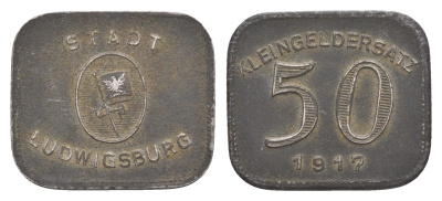 Людвигсбург 50 пфеннигов 1917 Funck 307.2, Men05 15620.2, Men18 19577.2 железо 4582-1251