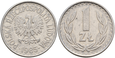 Польша 1 злотый 1985 MW, Народная Республика KM 49.1, Parchimowicz 213x алюминий   4161-1033