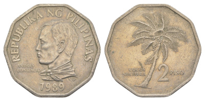 Филиппины 2 писо 1989 KM 244 медно-никель 4645-723