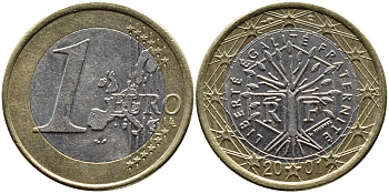 ФРАНЦИЯ 1 ЕВРО 2001 KM 1288 биметалл 4390-1256