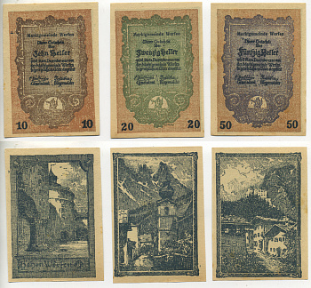 Австрия набор из 3 банкнот 1920 до 31 декабря 1920, нотгельд, 10, 20, 50 геллеров, WERFEN, СИНИЕ   бумага  aUNC  7555-6-2-2