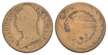 Франция 5 сантимов 1796-1800 KM 640 медь 4657-916