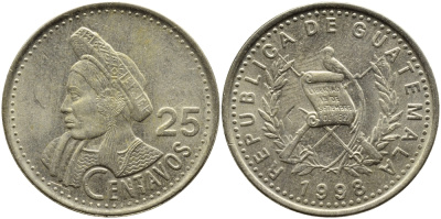 Гватемала 25 сентаво 1998 Республика Гватемала KM 278.6 медно-никель 4389-431