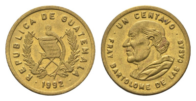 Гватемала 1 сентаво 1992 Бартоломео де лас Касас KM 275 латунь UNC 4668-744