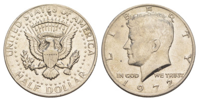США 1/2 доллара (50 центов) 1972 Джон Кеннеди KM 202b медь плакированная медно-никелем aUNC 4144-1235